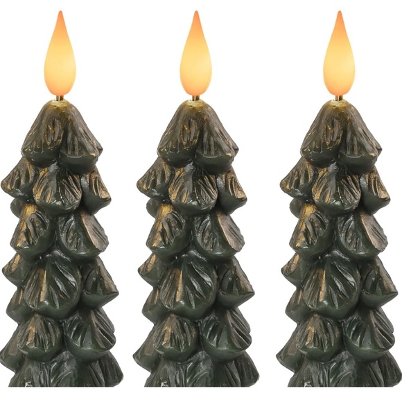 Flameless Christmas Tree Taper Candles - Set of 3 - Picture 2 of 3